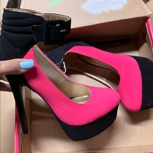 Black and Hot Pink Heels